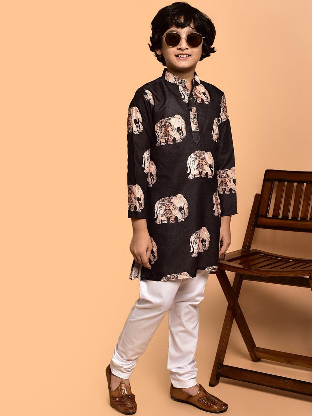 PRINTCULTR Boys Printed Band Collar Cotton Straight Kurta