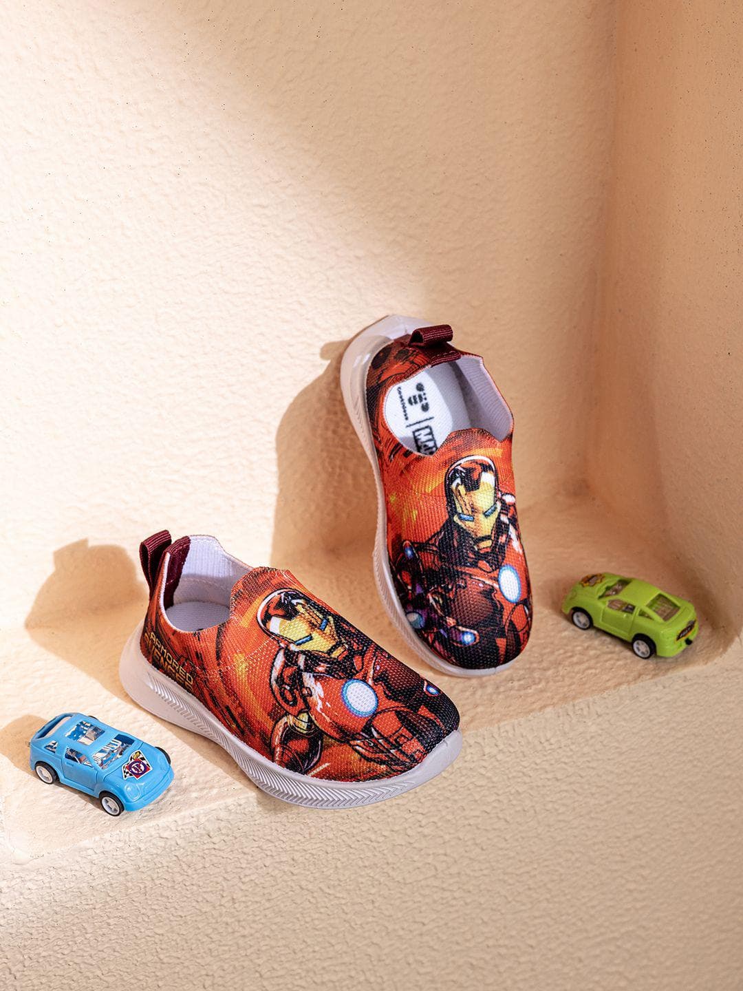 toothless Boys Maroon Iron Man Theme LED Light Sole Slip On Comfort Relaxed Feel Shoes
