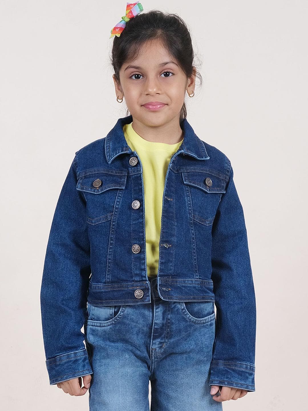 KiddoPanti Girls Solid Denim Jacket