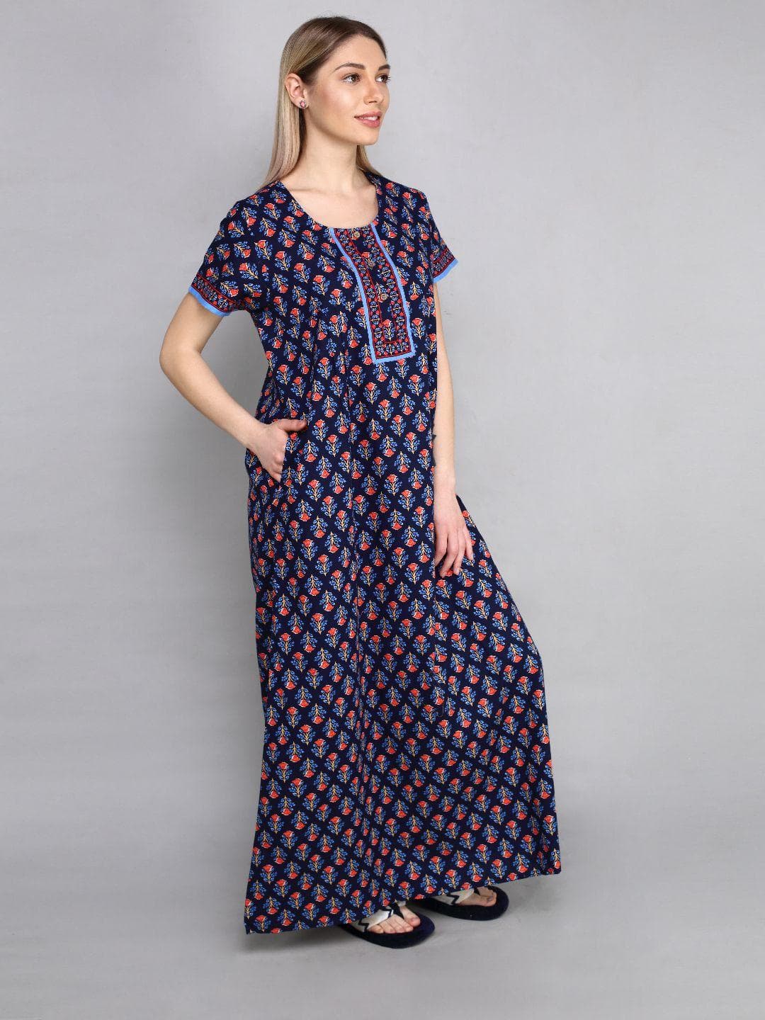 evolove Women Printed Pure Cotton Maxi Nightdress