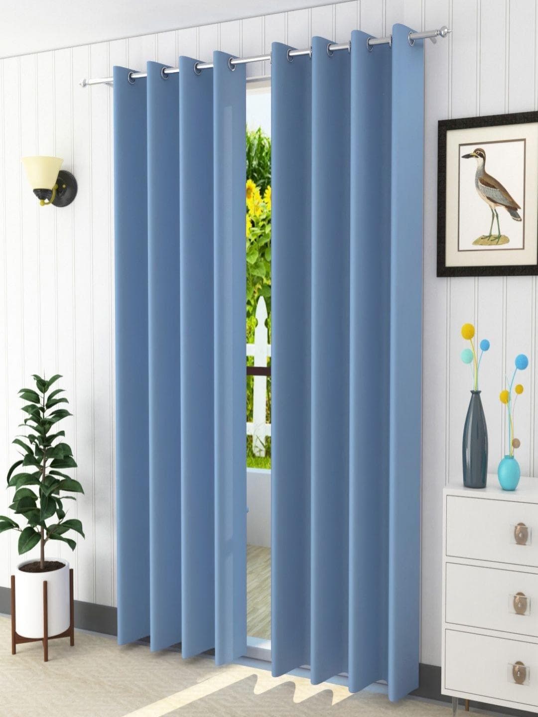 Aura Blue 2 Pieces Black Out Door Curtains