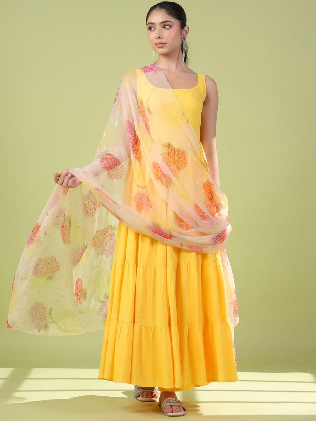 anayna Tiered Scoop Neck Anarkali Kurta With Trousers & Dupatta