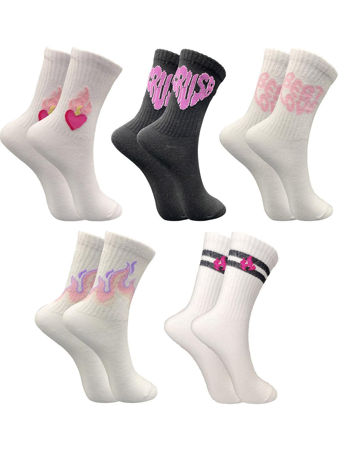 Buy TRAZO Women Pack Of 5 Patterned Printed Calf Length Socks - - Accessories for Women