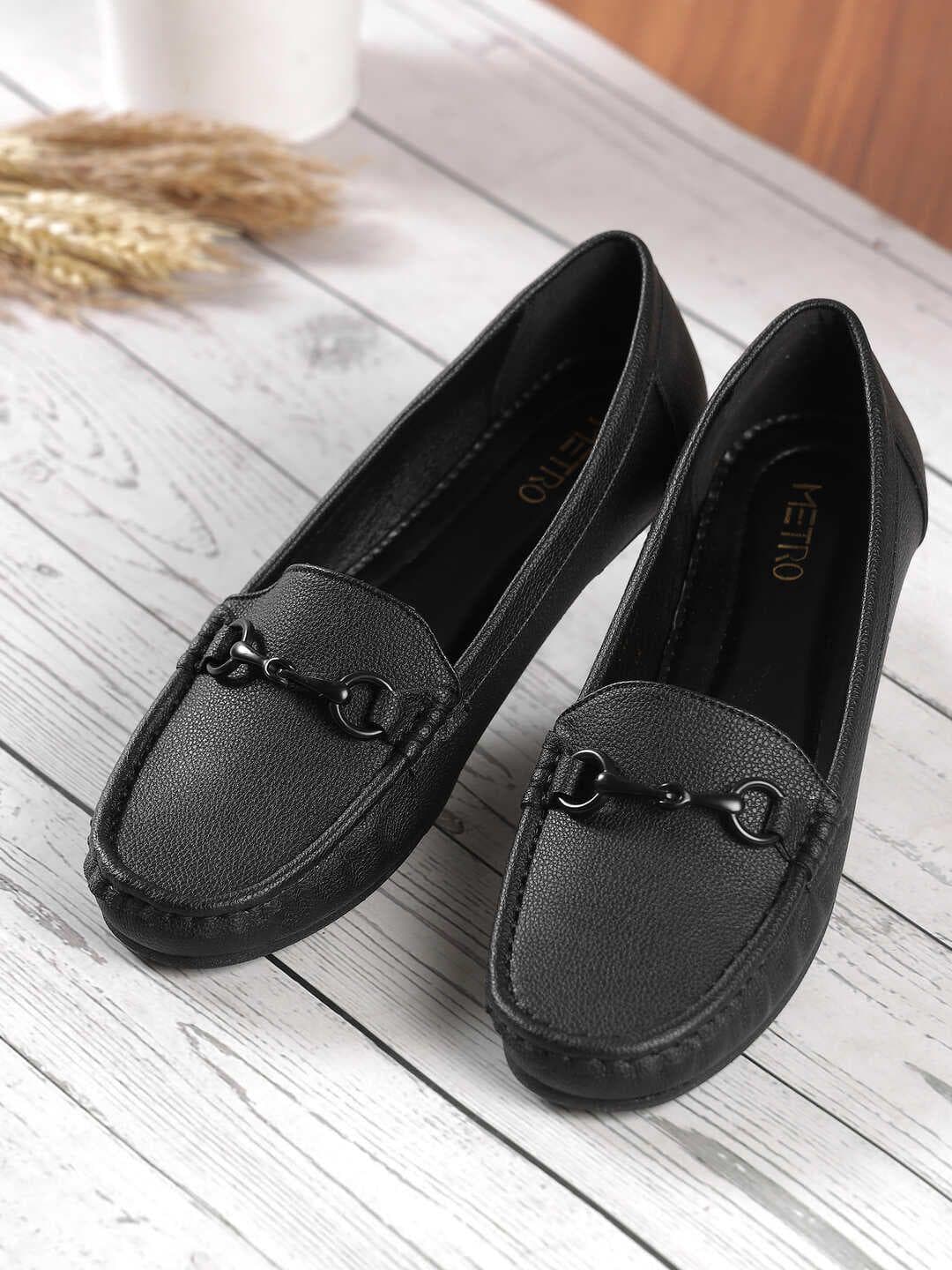 Metro Womens Black Women Textured Round Toe Horsebit Loafers