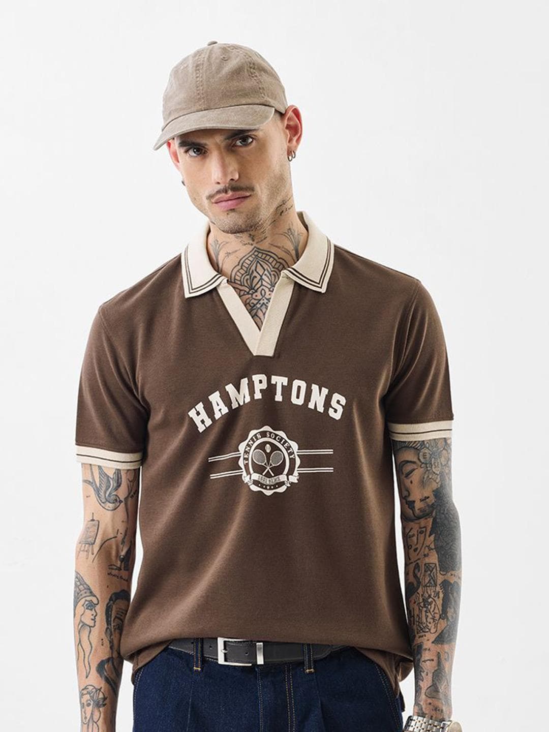 Snitch Typography Polo Collar Slim Fit T-shirt
