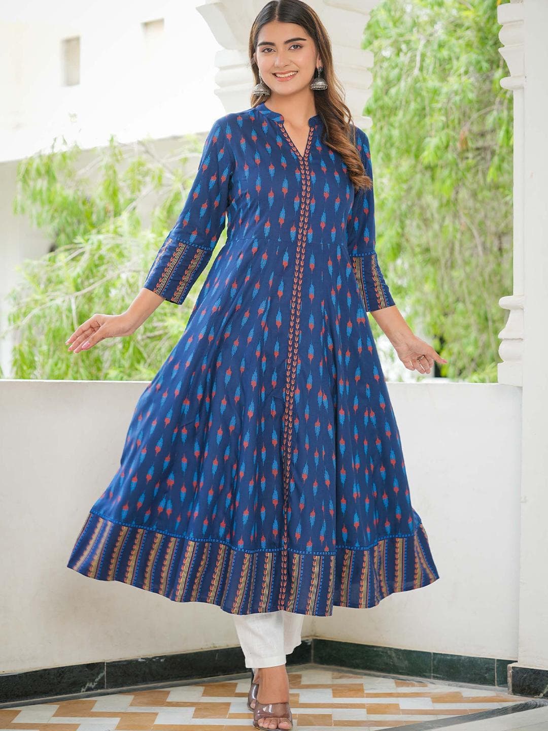 IKRASS Ethnic Motifs Printed Mandarin Collar Anarkali Kurta