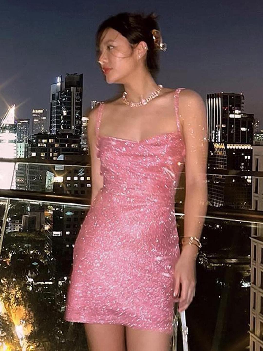 StyleCast Sequin Embellished Shoulder Straps Mini Bodycon Dress