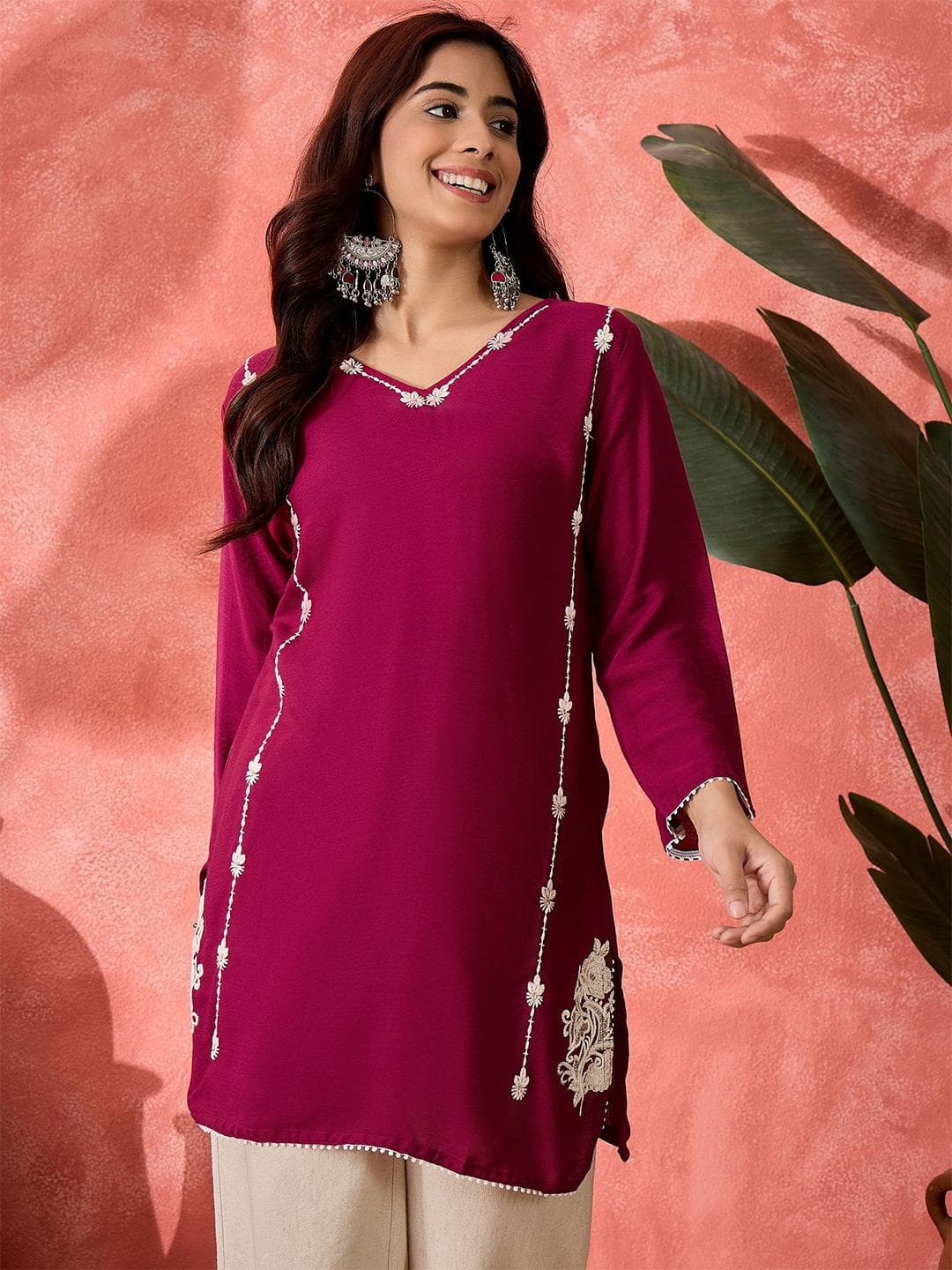 Sangria Embroidered Straight Kurti