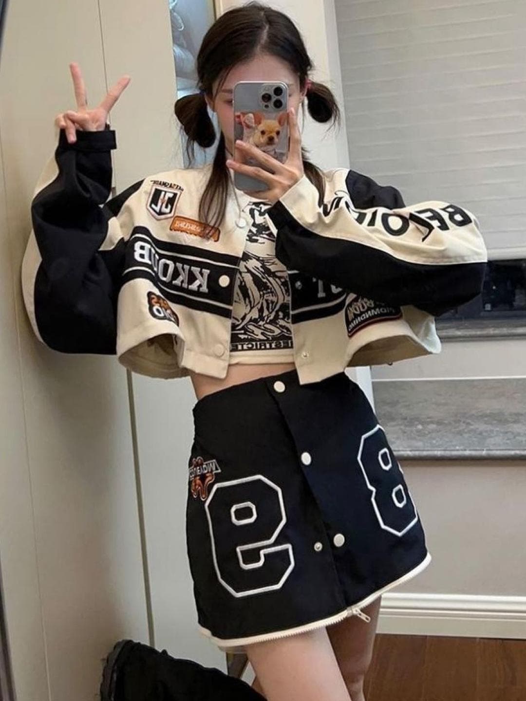 KPOP Women Typography Crop Open Front Jacket