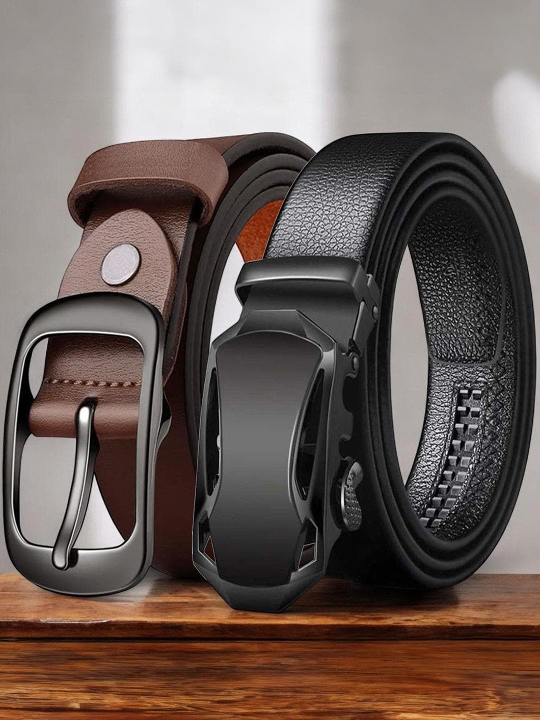 Buy The Roadster Lifestyle Co Men Set Of 2 Textured Genuine Leather Formal Belts - - Accessories for Men