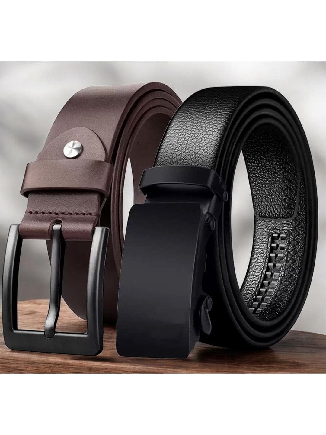The Roadster Lifestyle Co. Men Set Of 2 Leather Textured Formal Belts
