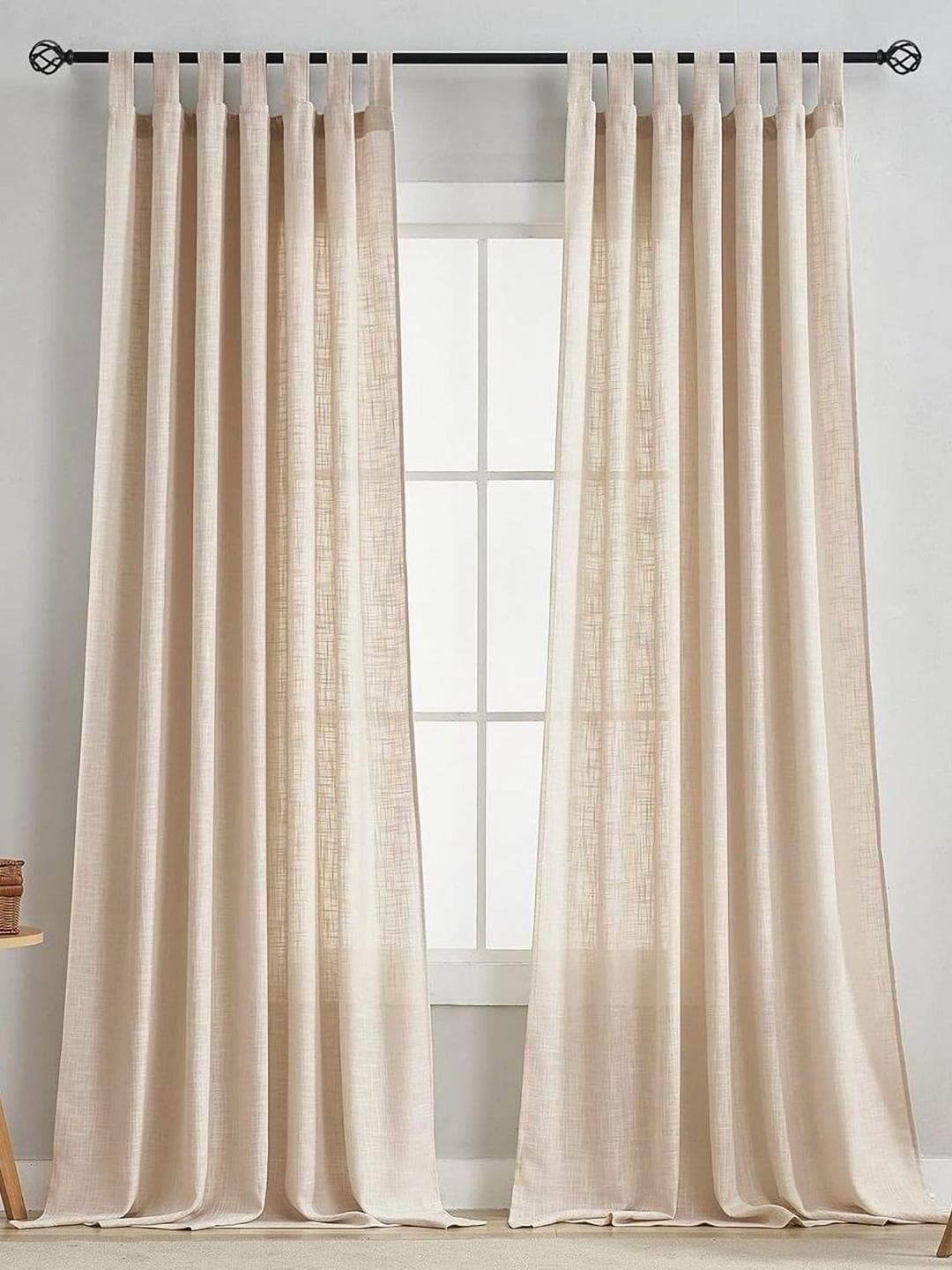 Buy HOMEMONDE Beige 2 Pieces Cotton Solid Tab Top Door Curtain - - Home for Unisex