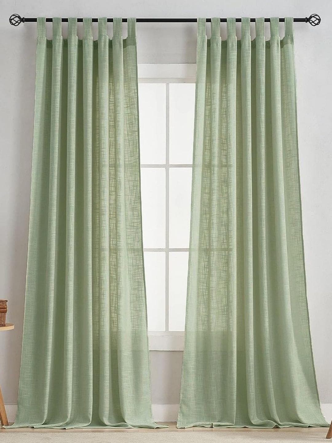 Buy HOMEMONDE Green 2 Pieces Cotton Long Solid Tab Top Door Curtain - - Home for Unisex