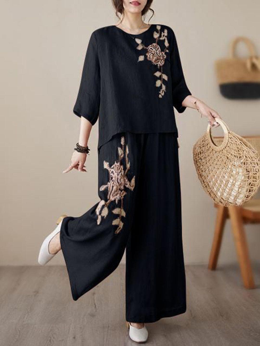 Buy Fashion Round Neck Shirt With Trousers Co Ords - - Apparel for Women