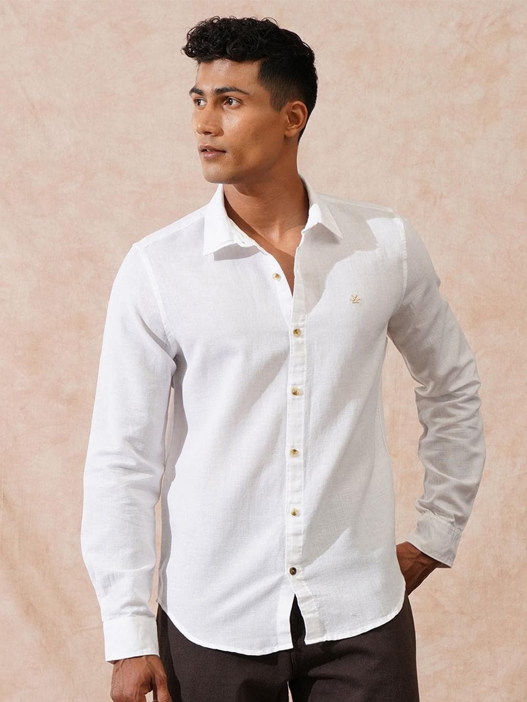 WROGN Men Comfort Slim Fit Solid Spread Collar Cotton Casual Shirt