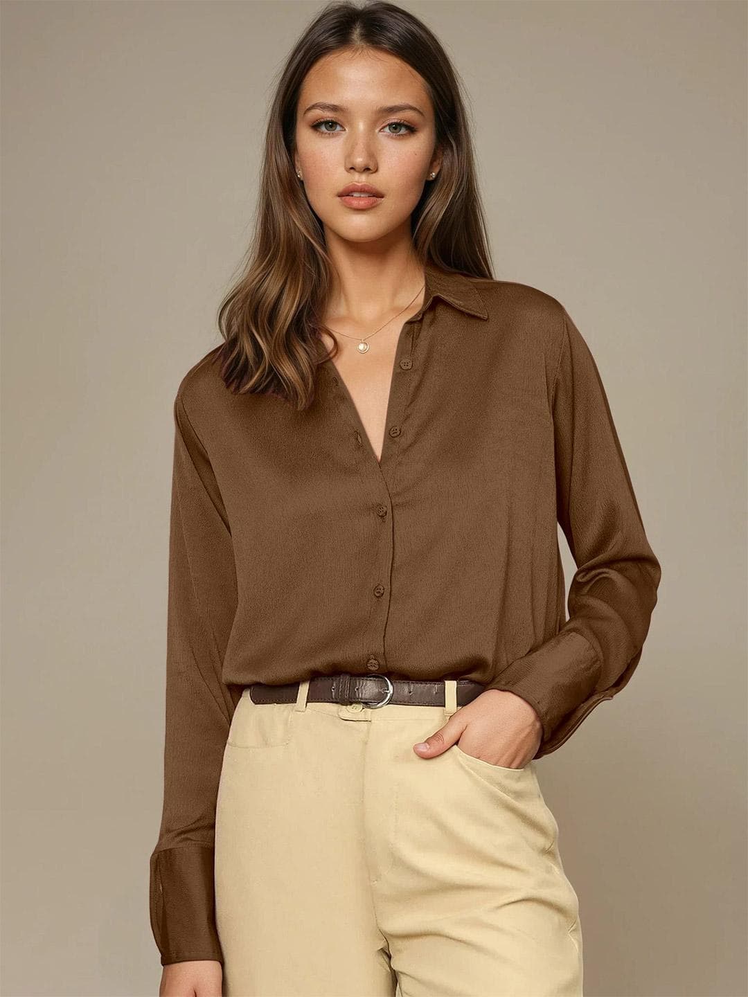 AAHWAN Women Regular Fit Solid Spread Collar Formal Shirt