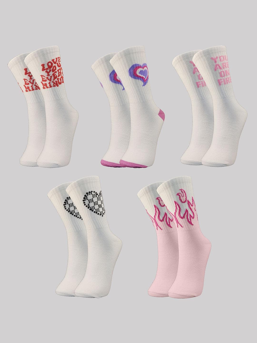 TRAZO Women Pack Of 5 Self Design Calf-Length Socks