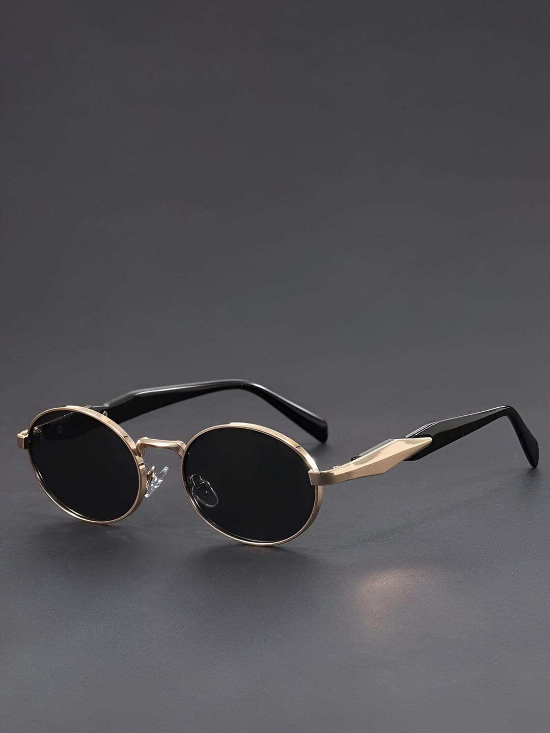 FUNGLASSES Unisex Oval Sunglasses with UV Protected Lens PUSHPA RAJ V GOLD BLACK