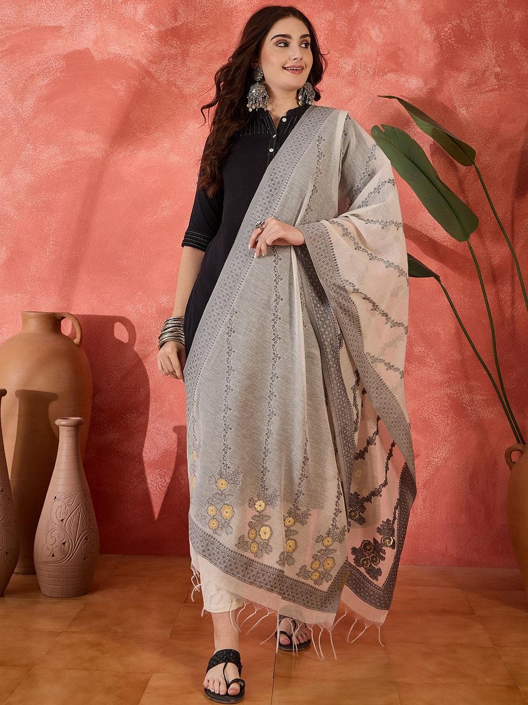 Sangria Woven Design Pure Cotton Dupatta