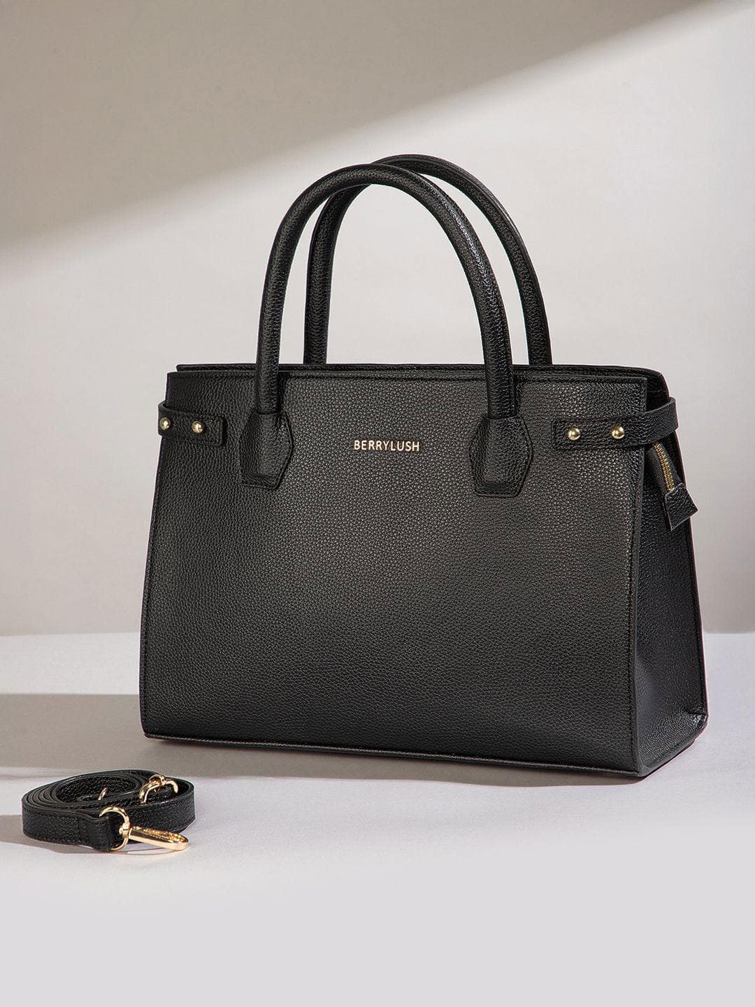 Buy Berrylush Women Black Solid Two Handles Smart Casual Regular Tote Bag - - Accessories for Women