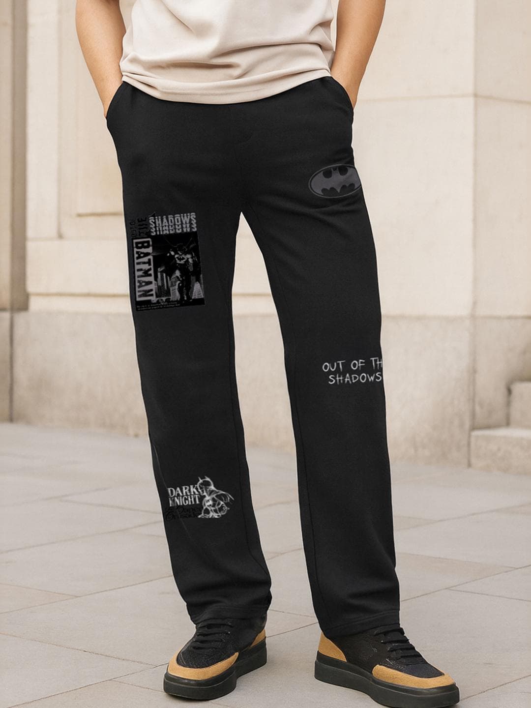 Bewakoof Men Official DC Merchandise Batman Graphic Printed Oversized Track Pants