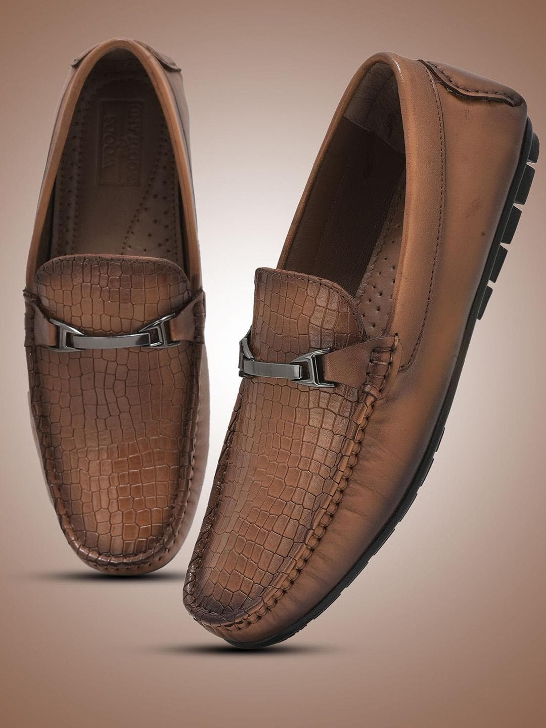 Woodland Men Textured Round Toe Slip-On Loafers