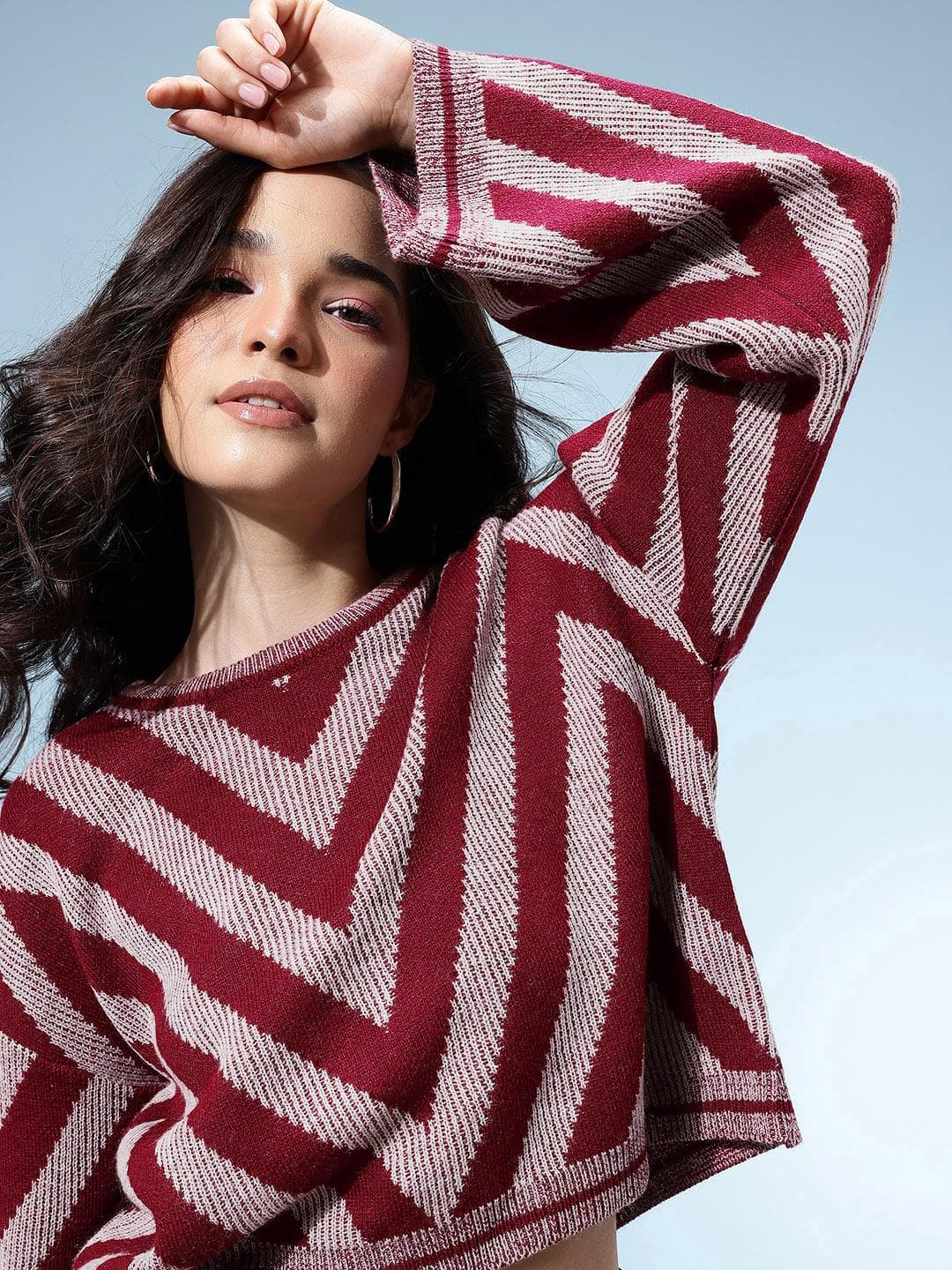 glitchez Chevron Design Drop-Shoulder Pullover