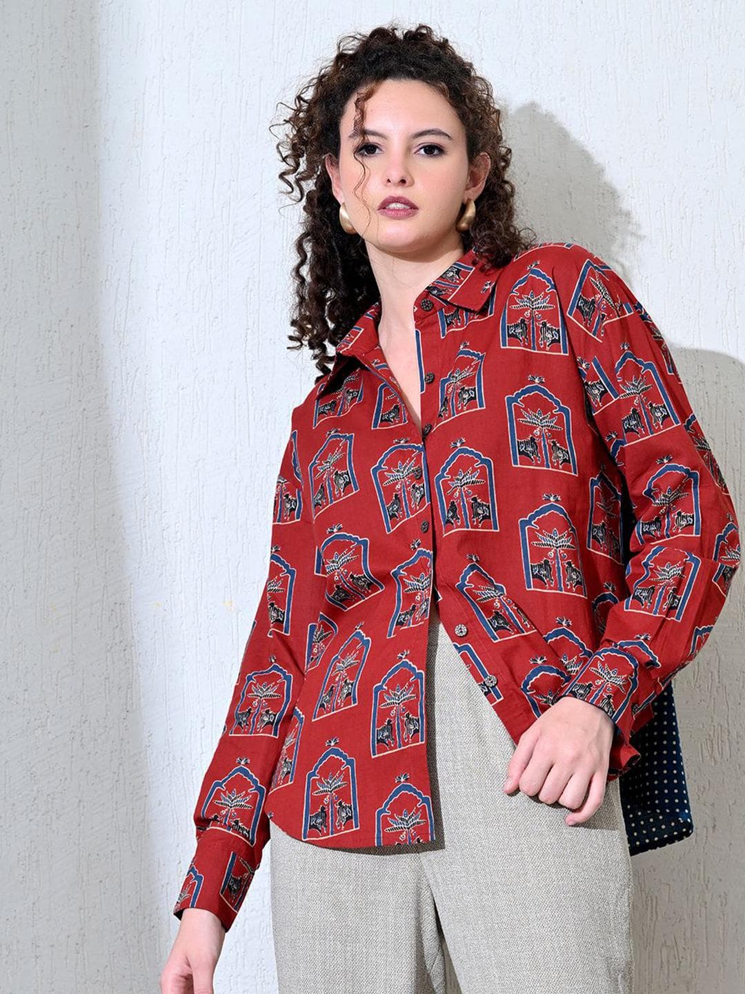 KALAMIR Comfort Graphic Printed Spread Collar Casual Shirt