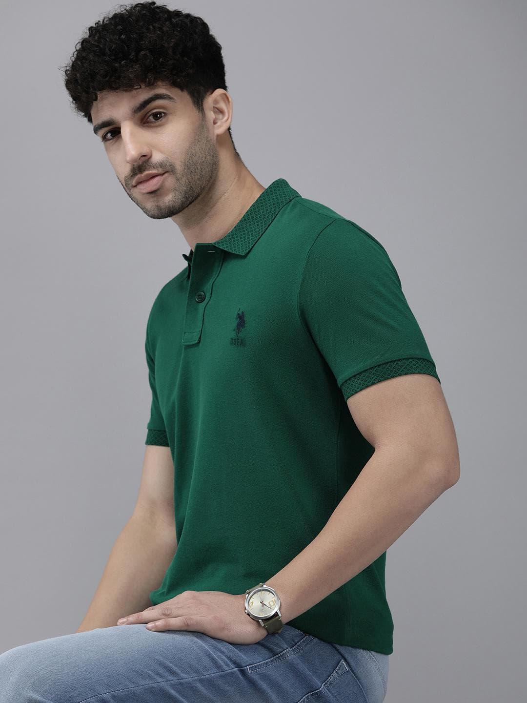 U.S. Polo Assn. Pure Cotton Solid Polo Collar Slim Fit Casual T-shirt