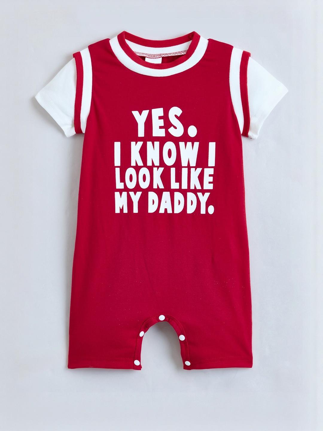 Buy Hopscotch Boys Red Pure Cotton Typographic Romper - - Apparel for Boys