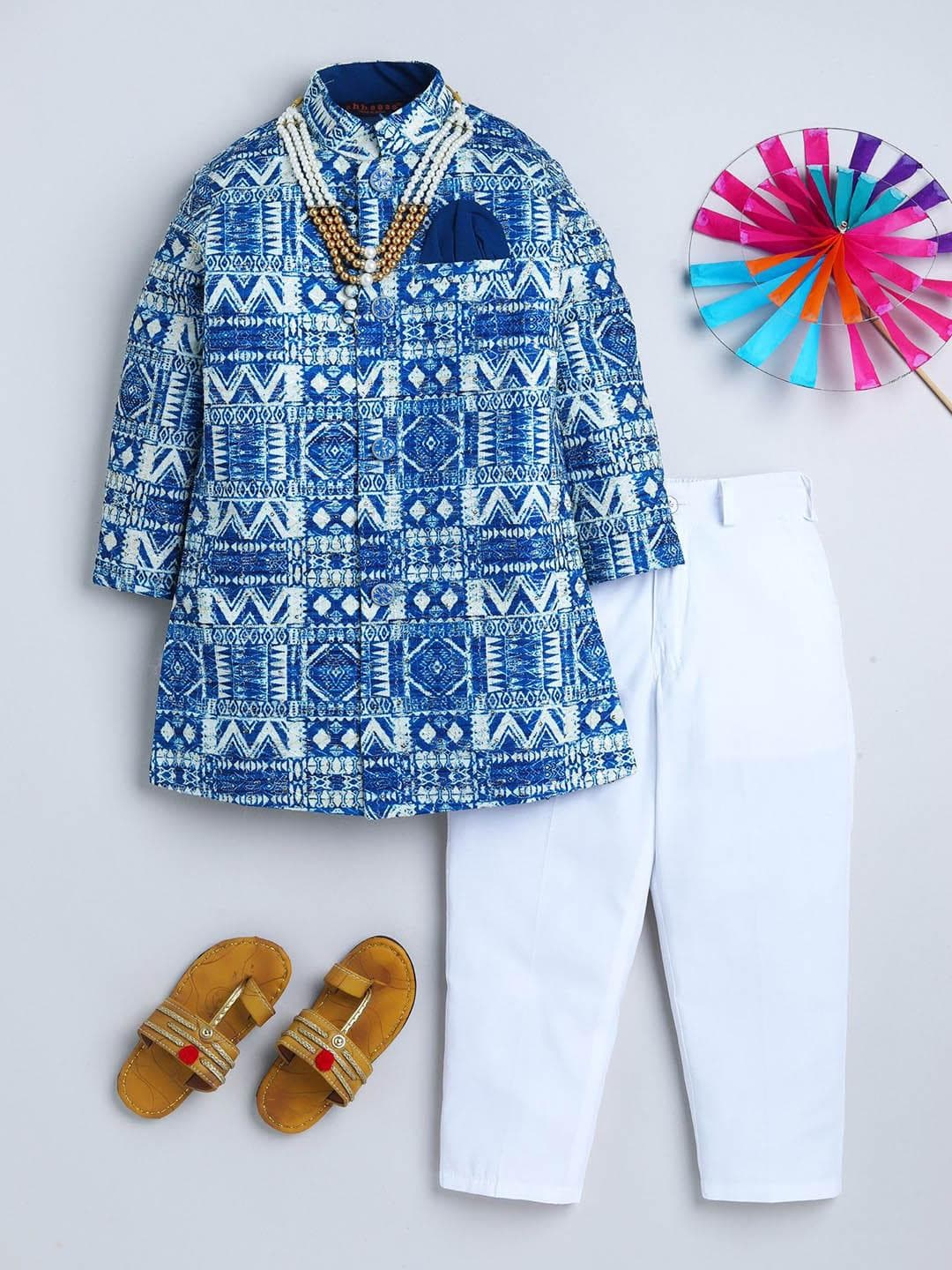 ahhaaaa Boys Geometric Printed Sherwani Set