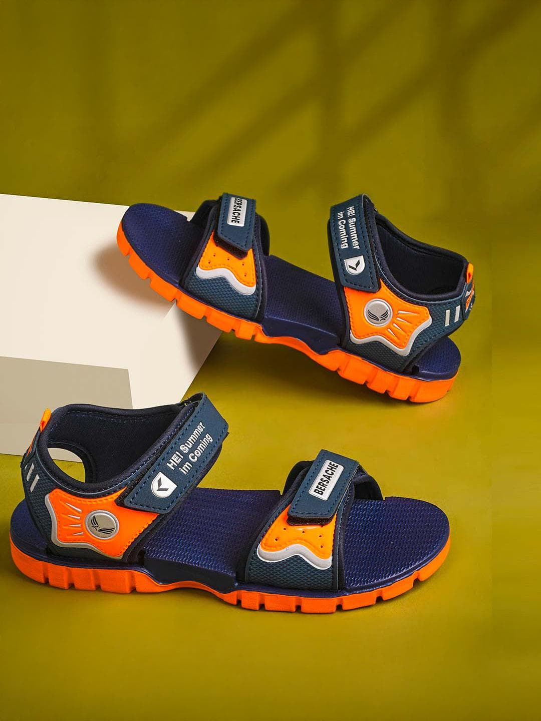 BERSACHE Boys Orange & Blue Printed Cushioned Synthetic Velcro Sandals