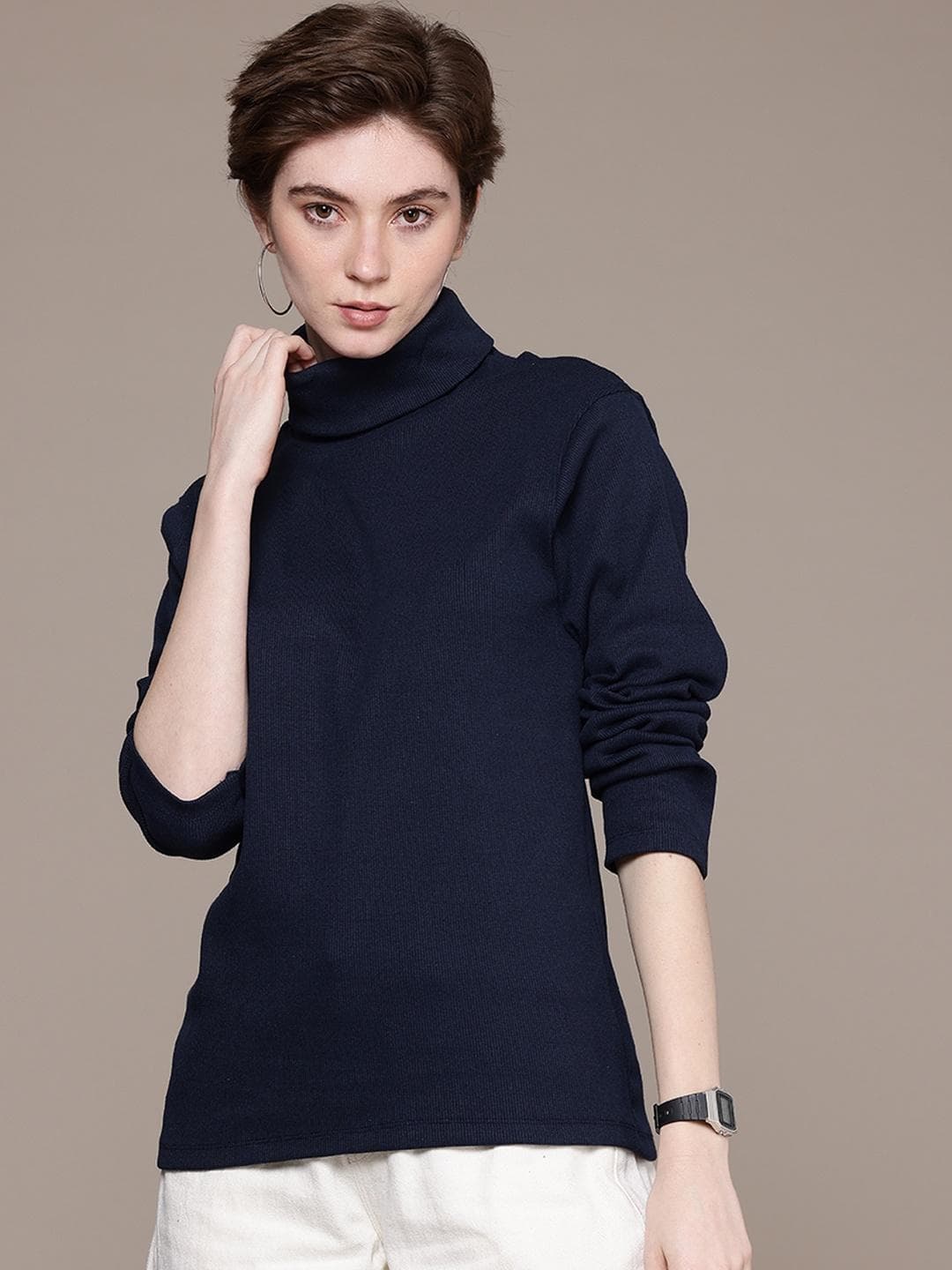 Moda Rapido Women Navy Blue Cotton Tshirts