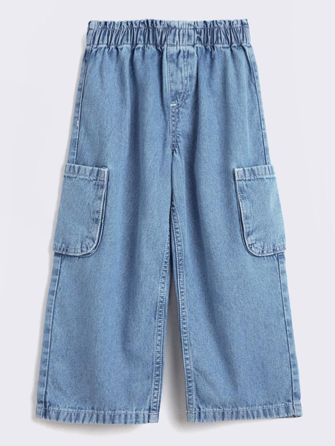Hopscotch Girls Mid-Rise Stretchable Wide Leg Cargo Jeans