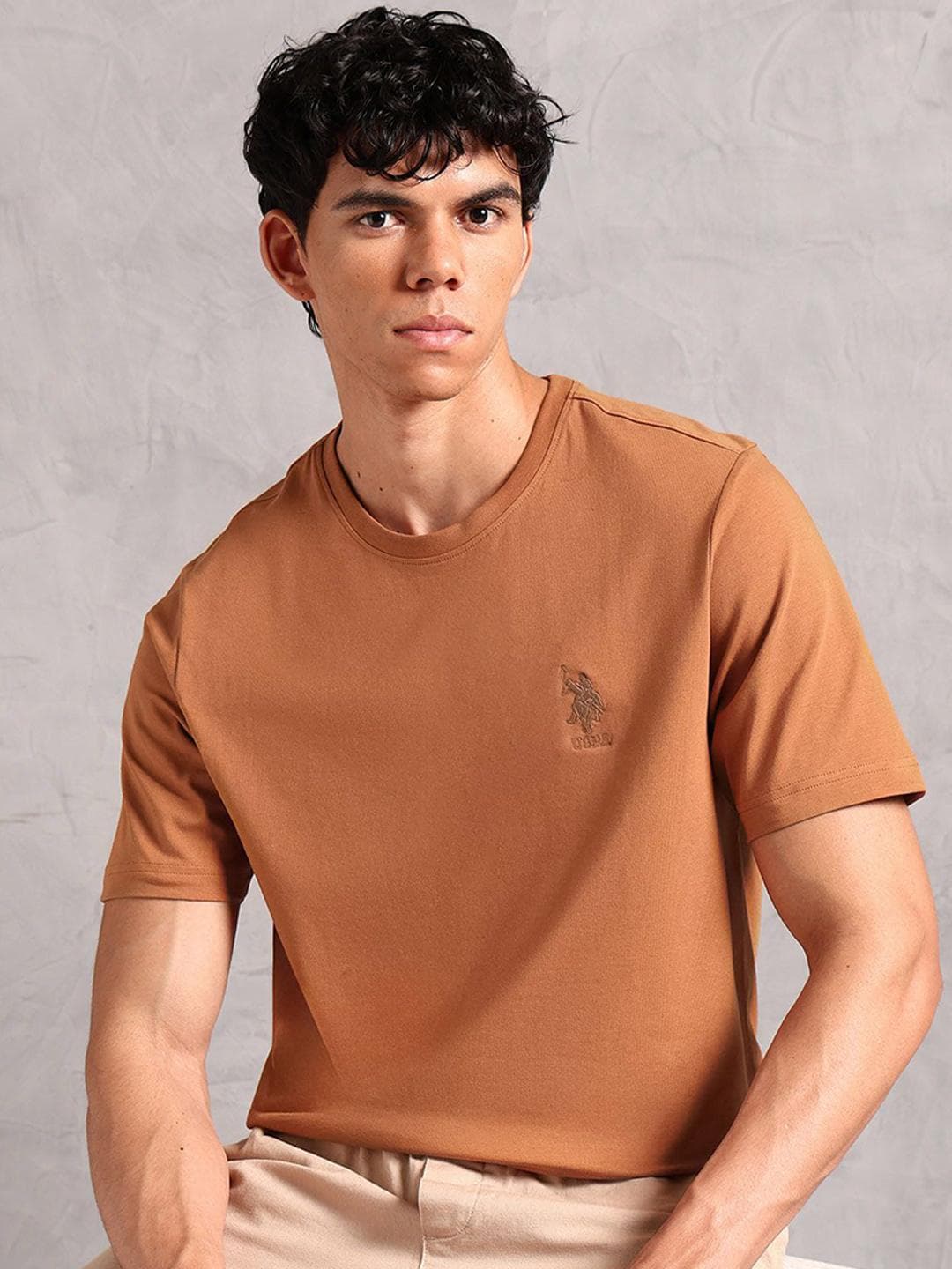 U.S. Polo Assn. Men Comfort Fit Round Neck Moisture-Wicking Pure Cotton Lounge Tshirt