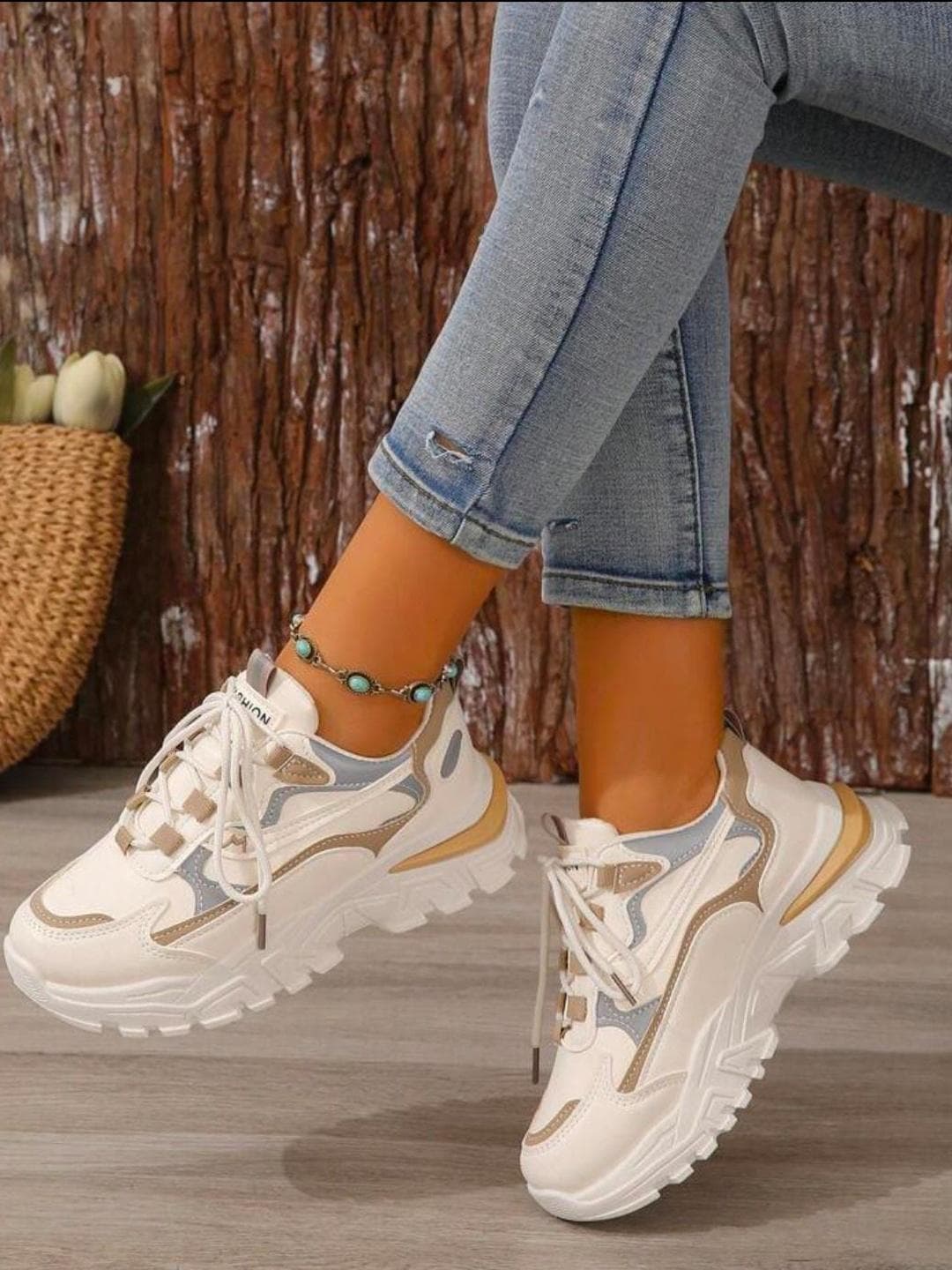Shozie Girls White & Cream High-Top Lace Ups Round Toe Synthetic Sneakers