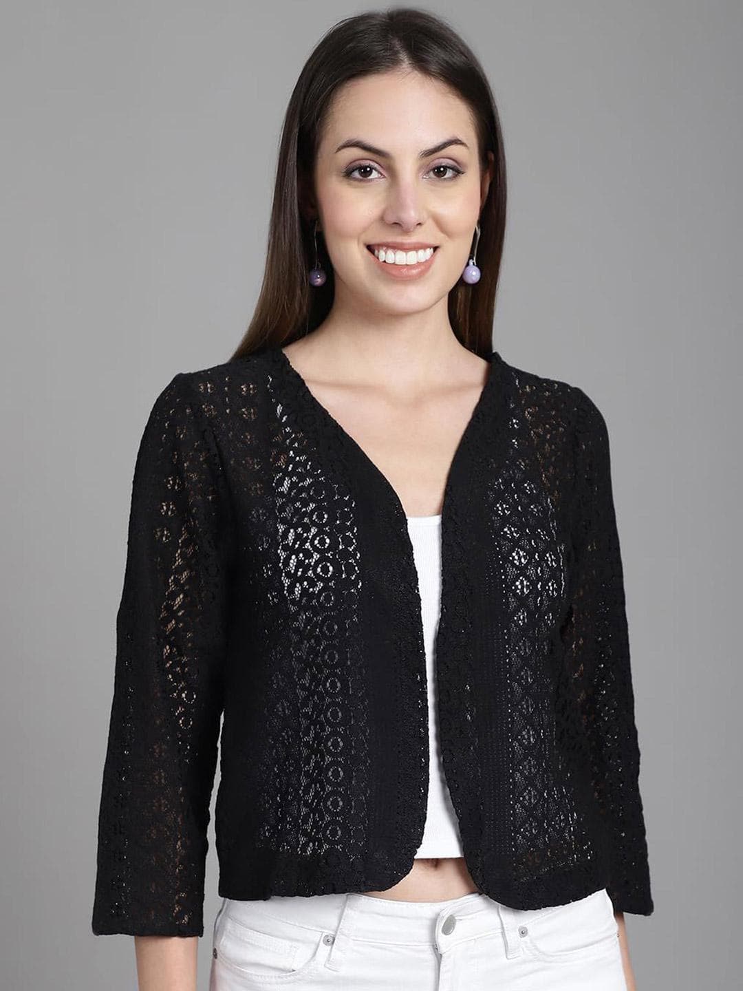 SZN Self Design Cotton Open Front Shrug