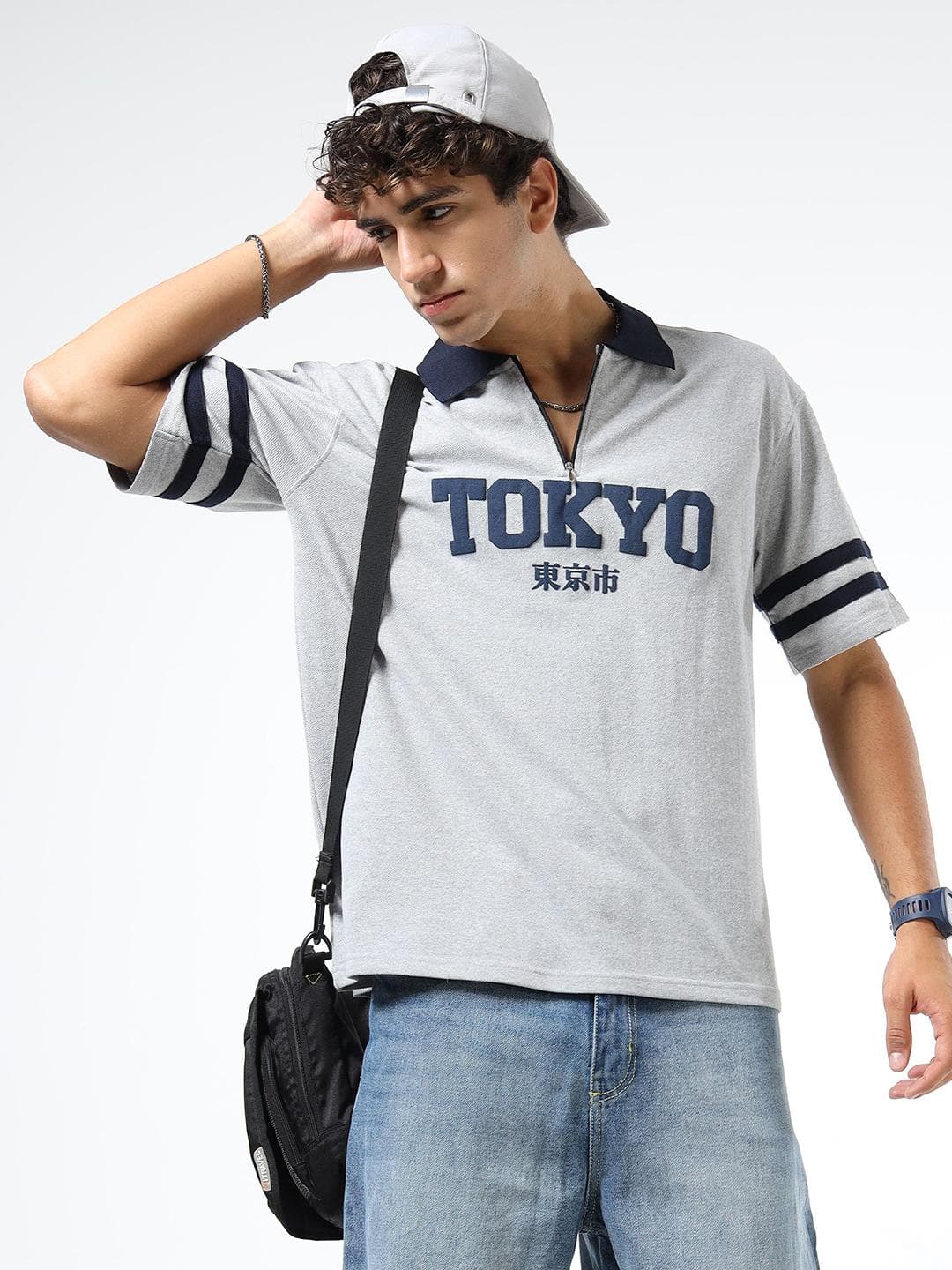 glitchez Men Typography Printed Polo Collar Relaxed Fit T-shirt