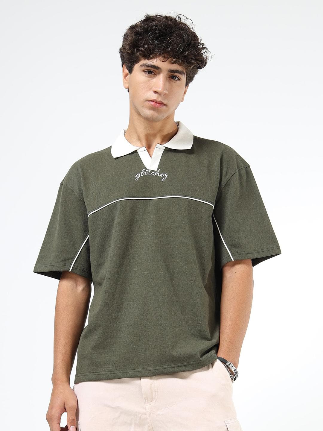 glitchez Men Typography Printed Polo Collar Relaxed Fit T-shirt