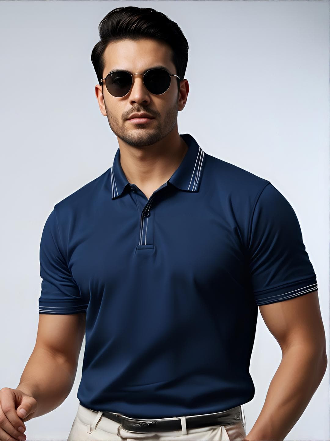 ADRO Men Navy Blue Cotton Tshirts