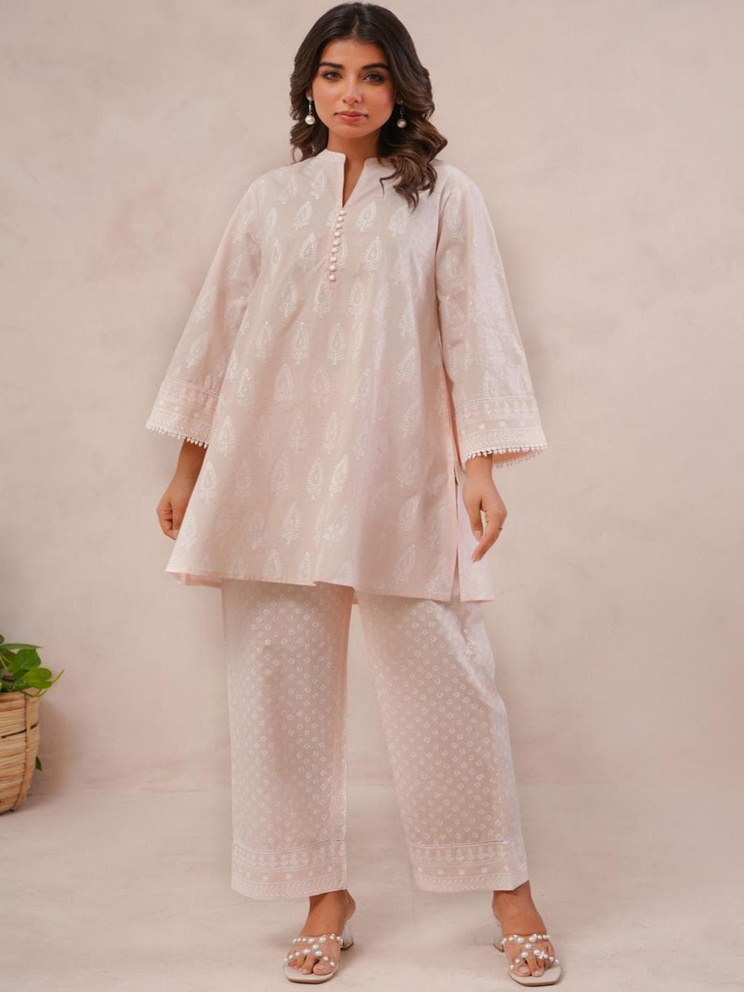 TARA-C-TARA Women Printed Pure Cotton Tunic With Trousers Co-Ords