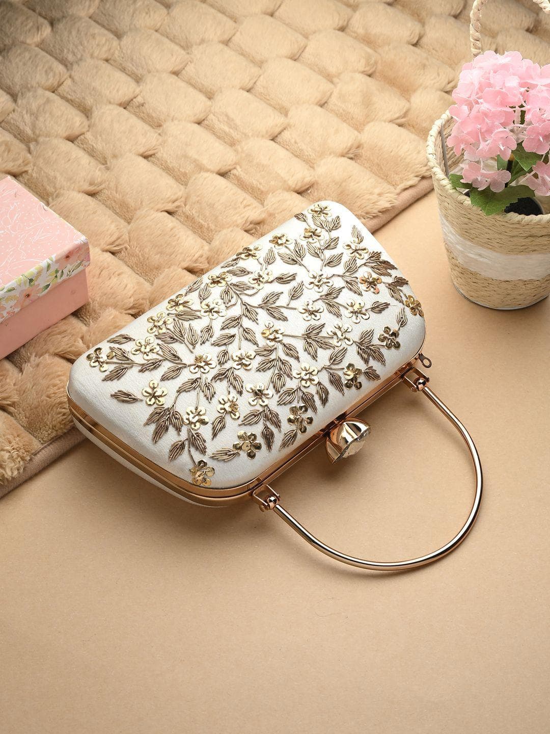 Toobacraft Embellished Box Clutch With Wrist Loop