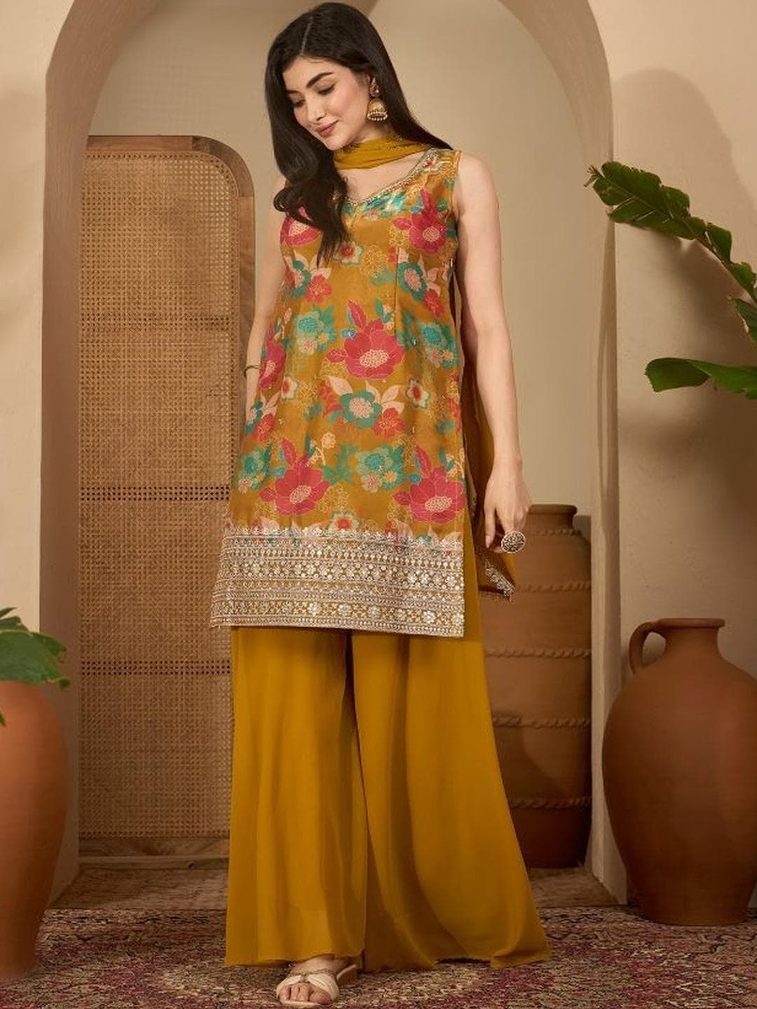 Sangria Women Yellow Kurta Sets