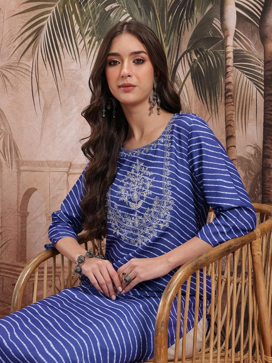 Sangria Striped Thread Work & Sequinned Detail Straight Republic Day Republic Day Kurta