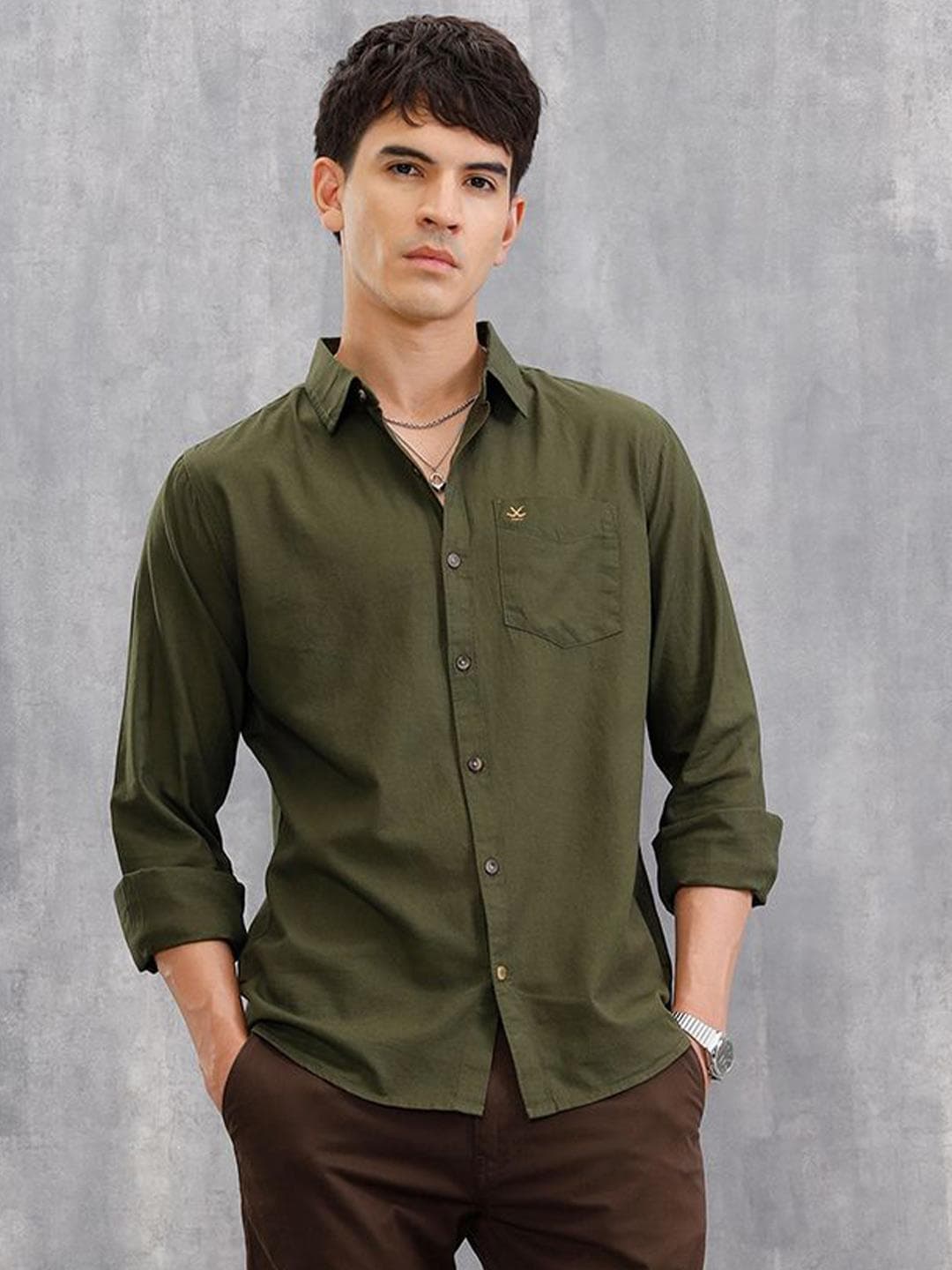 WROGN Slim Fit Spread Collar Pure Cotton Opaque Shirt