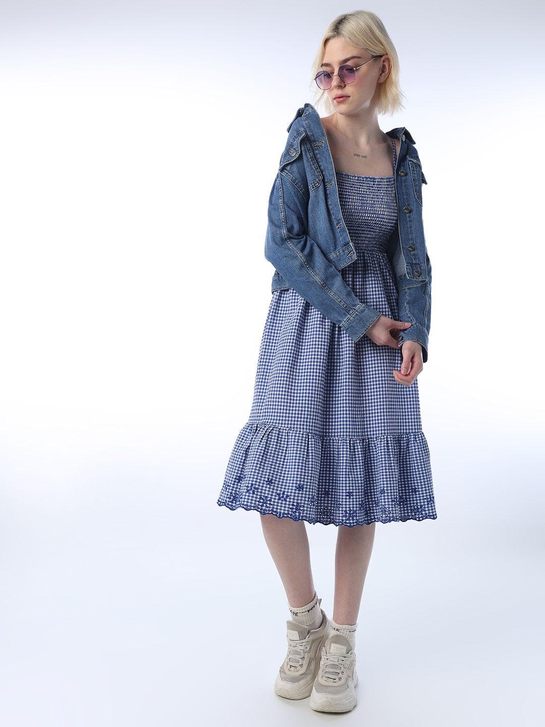 ONLY Women Checked Fit & Flare Midi Dress