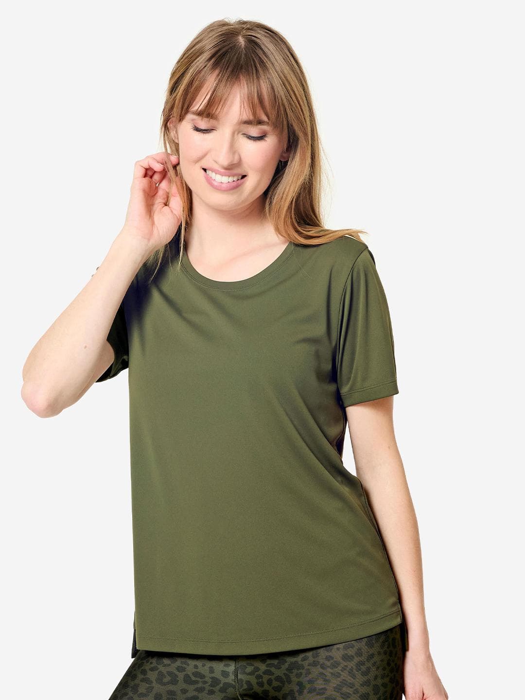 Decathlon Domyos - Women Khaki Green Moisture Management Gym Fitness T-Shirt