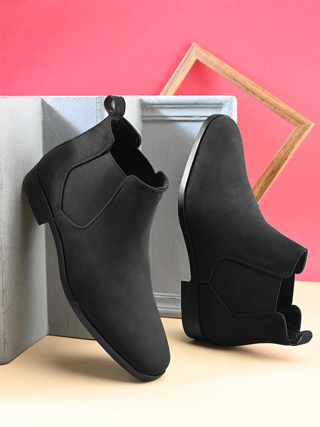Buy The Roadster Lifestyle Co Men Black Suede Slip Resistant Mid Top Ankle Chelsea Boots - - Footwear for Men