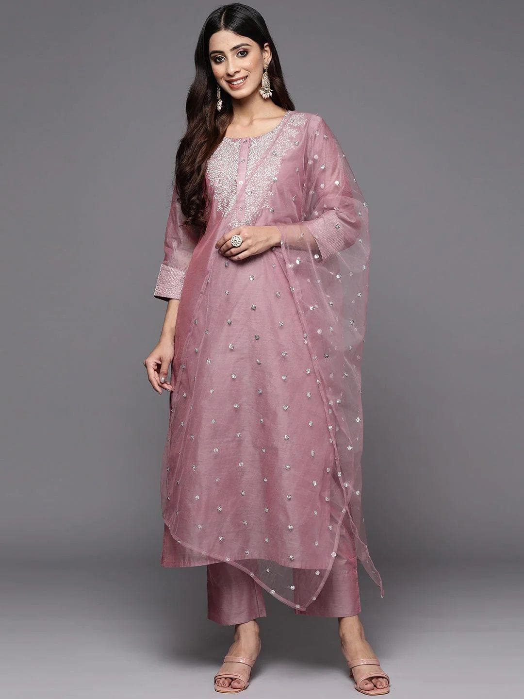 Royal Export Women Ethnic Motifs Embroidered Round Neck Kurta with Trousers & Dupatta