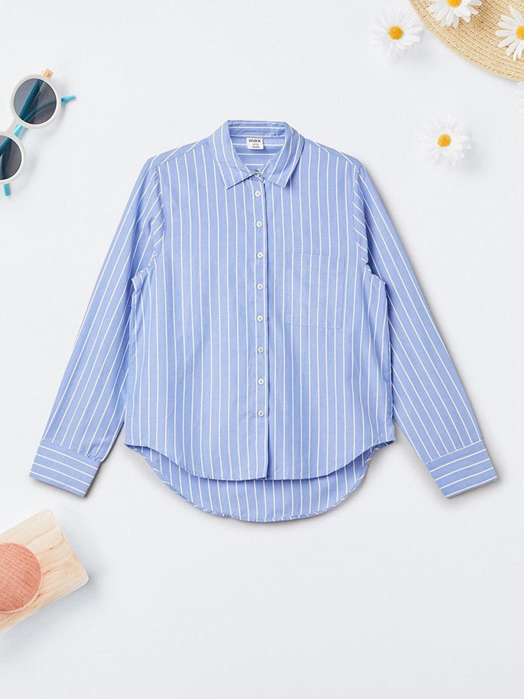 max Girls Striped Spread Collar Regular Fit Pure Cotton Casual Shirt